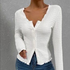 Long sleeve button up ruched top